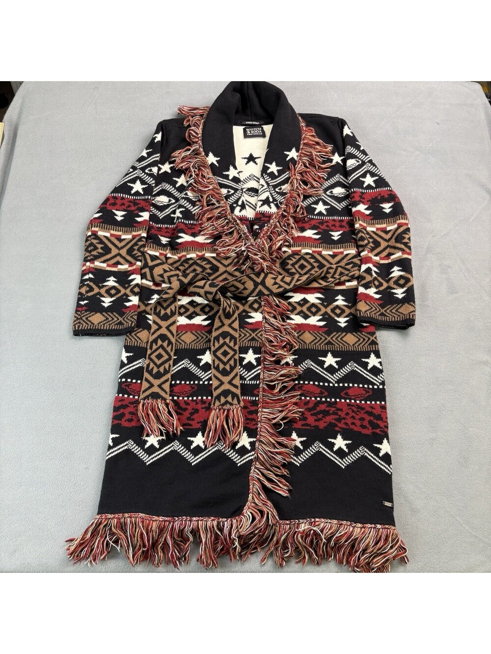 Scotch & Soda Jacquard Woven Fringe Cardigan Sweater Size Small Winter Edition